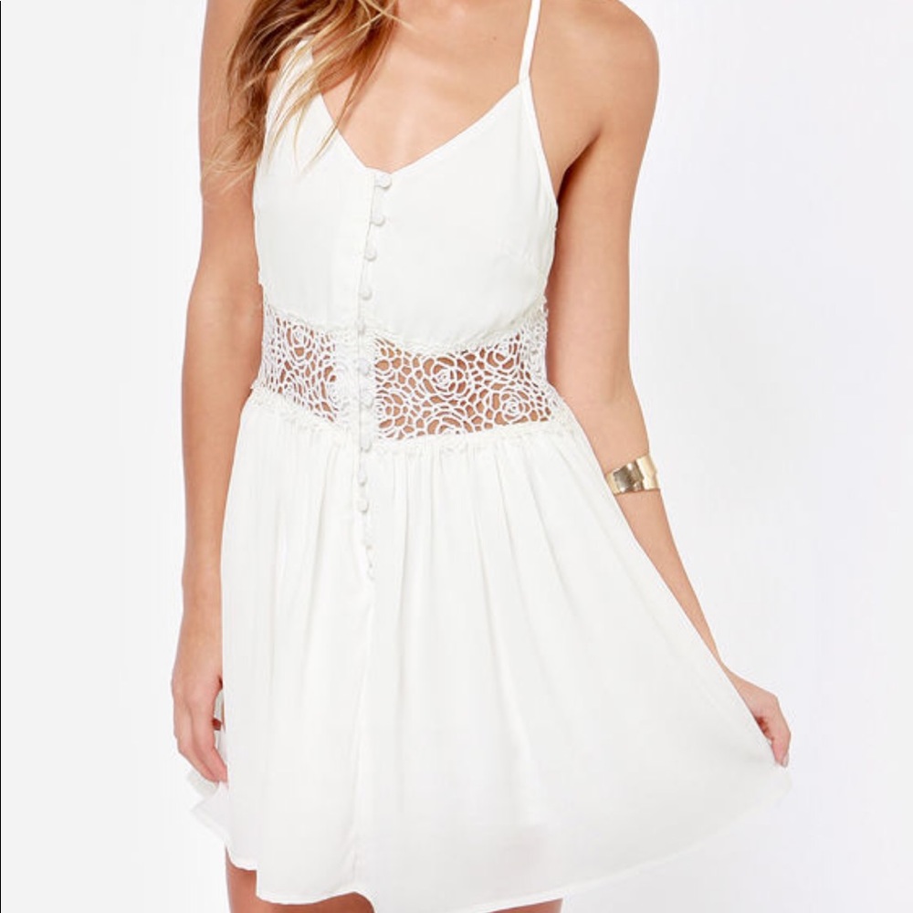 Lulu's Playing Around Ivory Lace Dress - Small